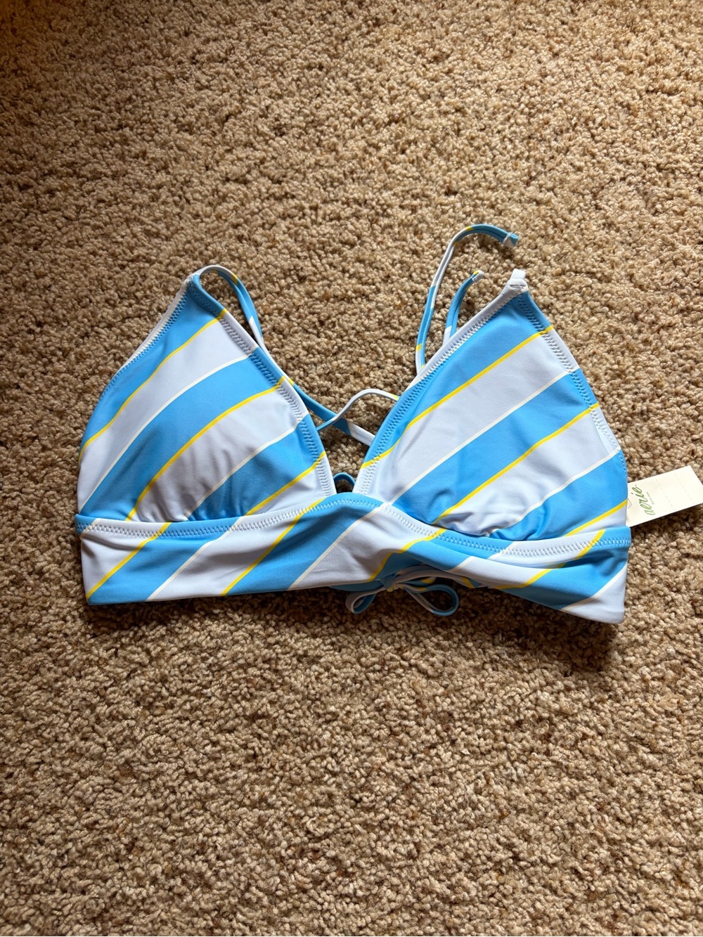aerie Blue, White & Yellow Striped Triangle Bikini Top